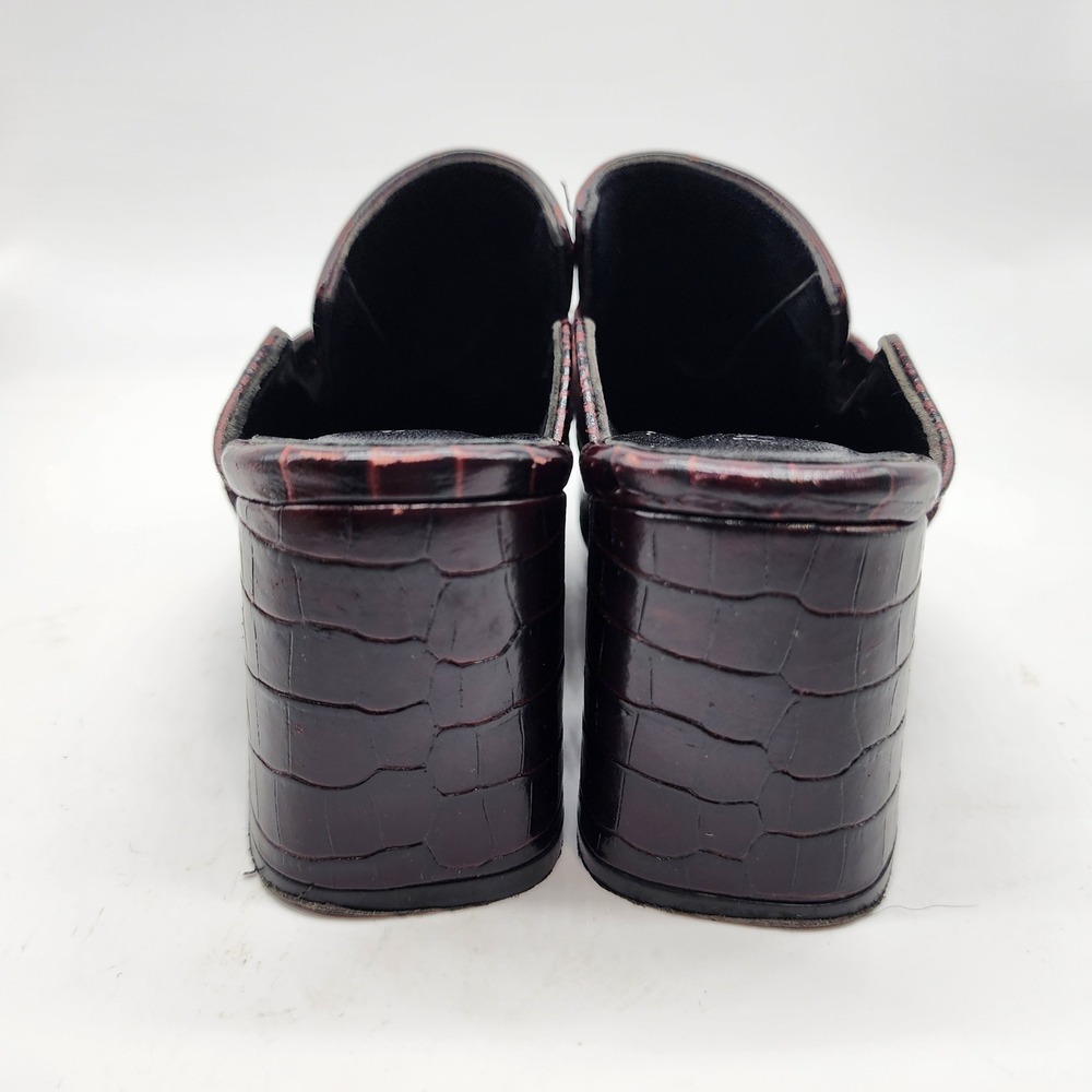 Freda Salvador Croc Embossed Heeled Mules Womens 7 Brown Leather Spain - Picture 9 of 11
